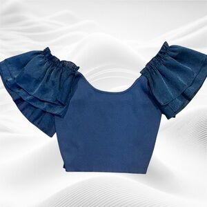 Lelis Cropped Puffed‎ Sleeve Top Ocean Blue Medium